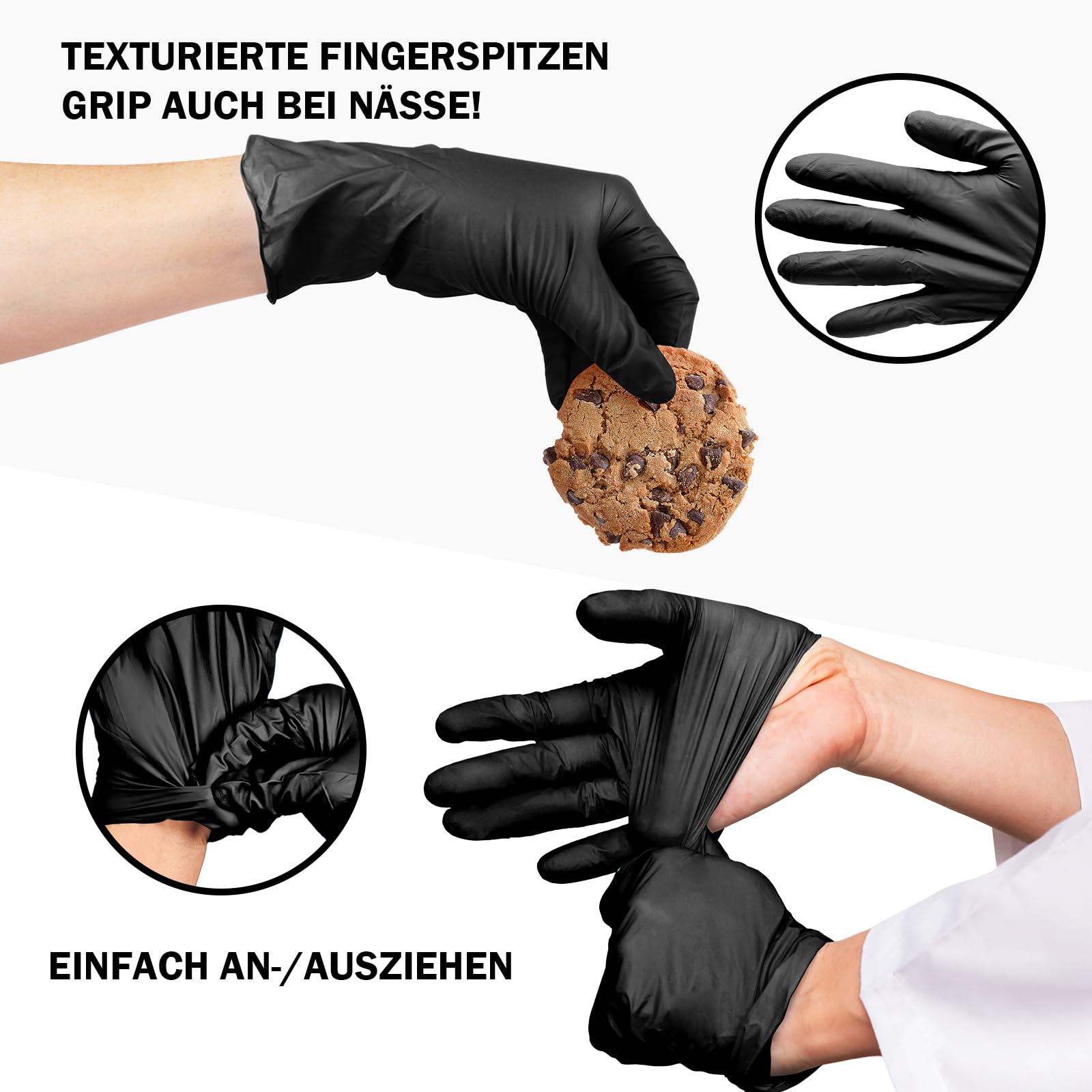 Einweghandschuhe 1000 Stück Nitrilhandschuhe puderfrei, Handschuhe Einweg latexfrei, strapazierfähige reißfeste Gummihandschuhe, für Kochen, Reinigen (Schwarz, 1000 Stück L)