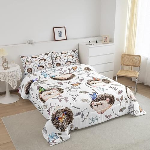 Miniatura 2 de Juego de edredón Kawaii de erizo, tamaño individual, ropa de cama para niños y niñas, regalos de erizo, colorido relleno de edredón de mariposa de