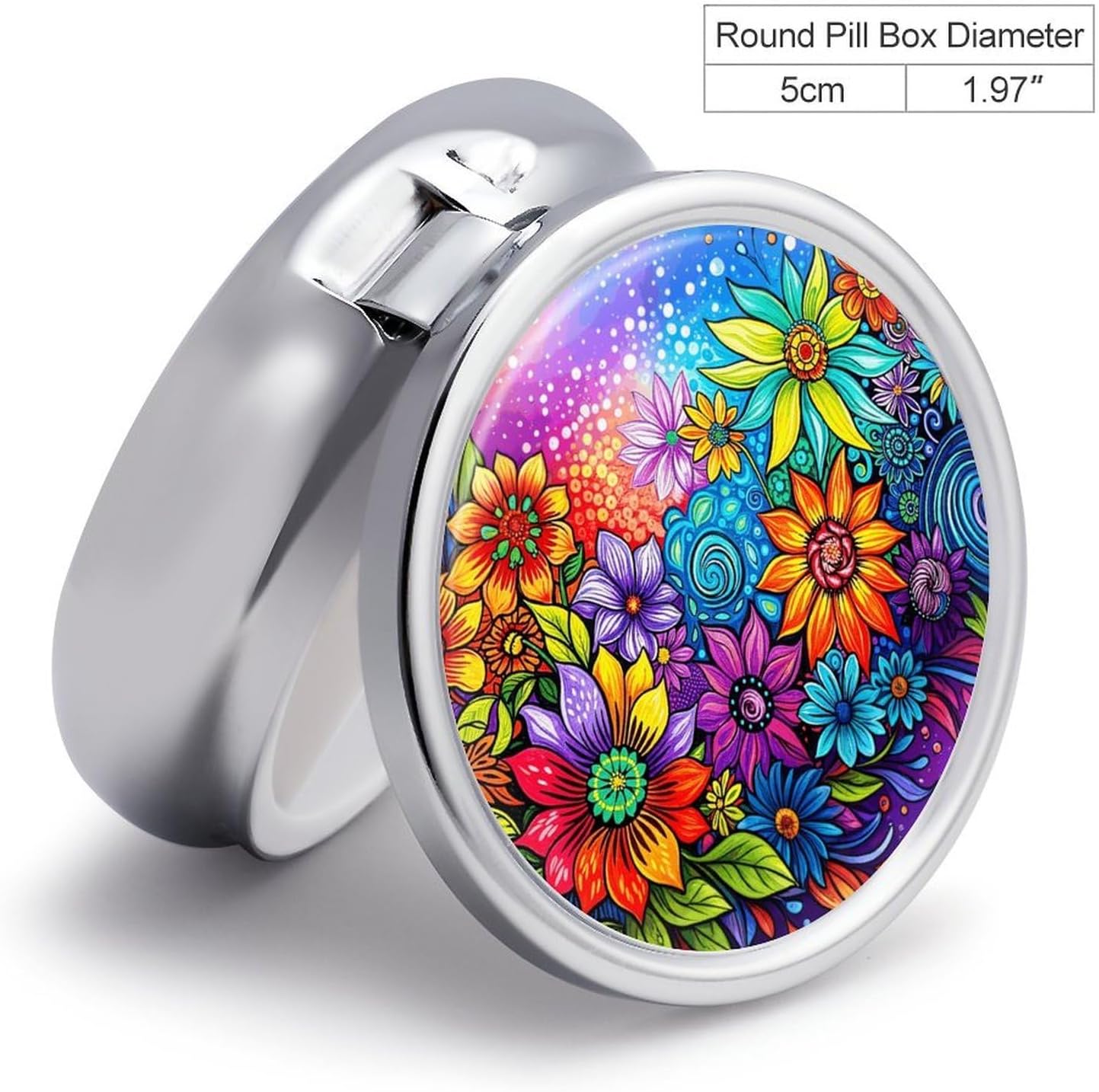 Flowers Round Pill Box with 3 Compartments & Mirror image 2