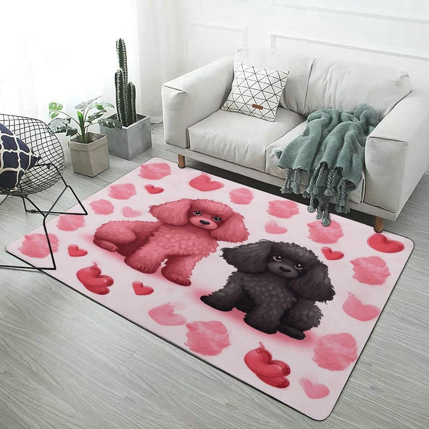 Pink Poodles Dogs Carpet for Living Room,Washable Dining Room Non-Slip Under Table Rug 40“x60”Large Rugs Lndoor Home Decoration Stain Resistant Carpet for Bedroom