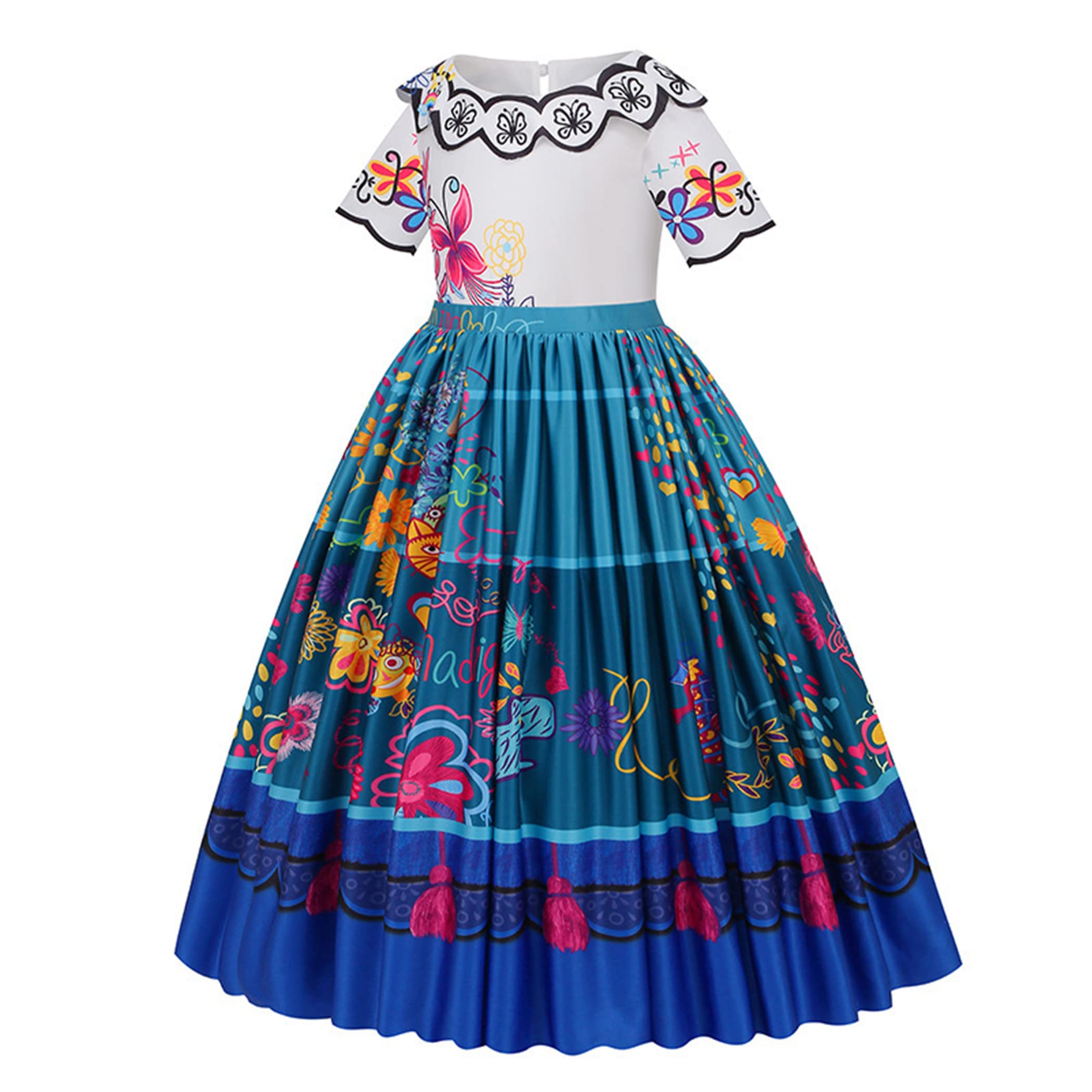 Eleasica Costumi per bambini Mirabel Encanto Travestimento Vestito Parrucca Vestito Fascia per capelli Orecchini Borse Abiti Natale Partito Regalo di Compleanno Carnevale Halloween