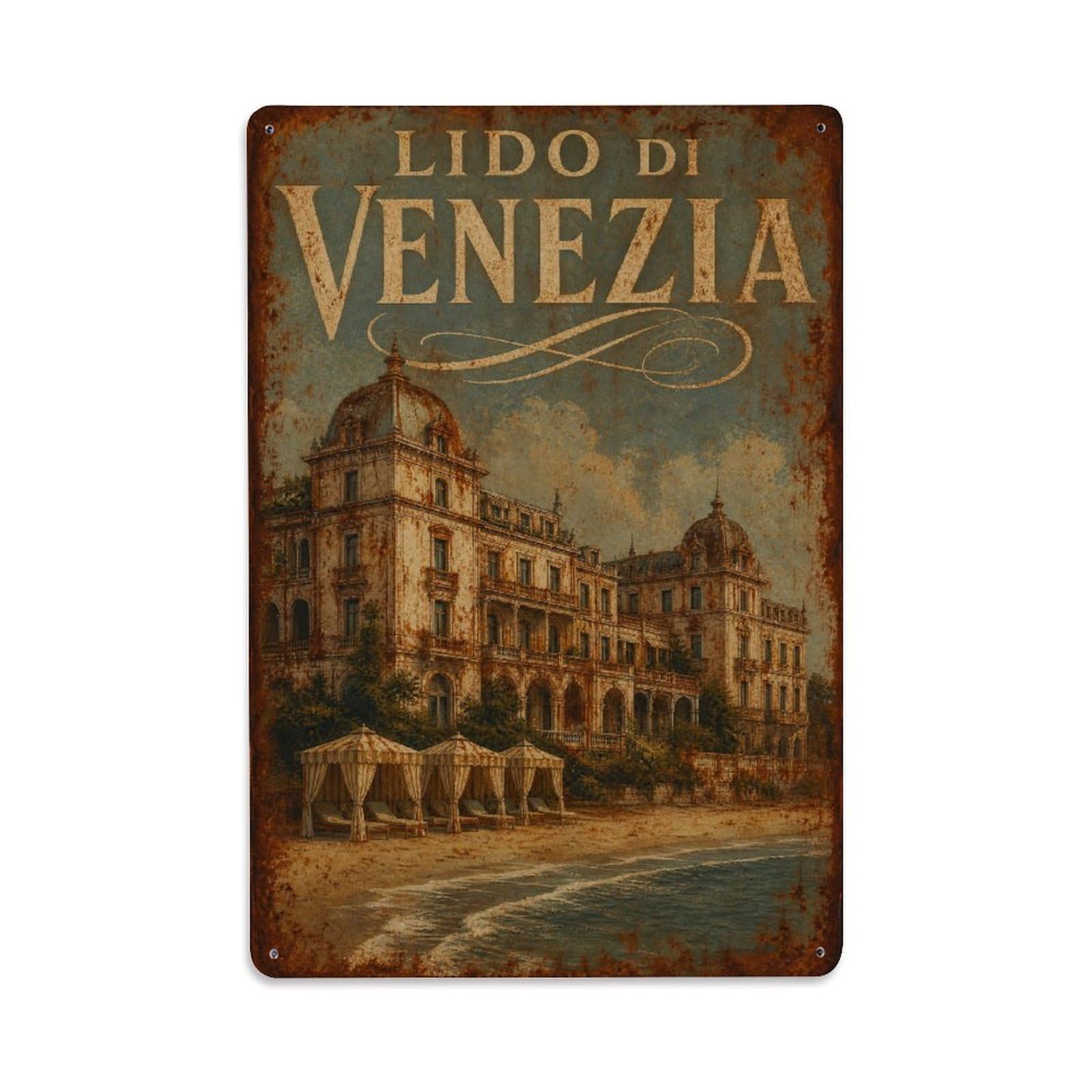 Huiyhb 8X12inch(20X30cm) Vintage Travel Lido Venezia Seaside Resort Hotels Italy Metal Tin Sign