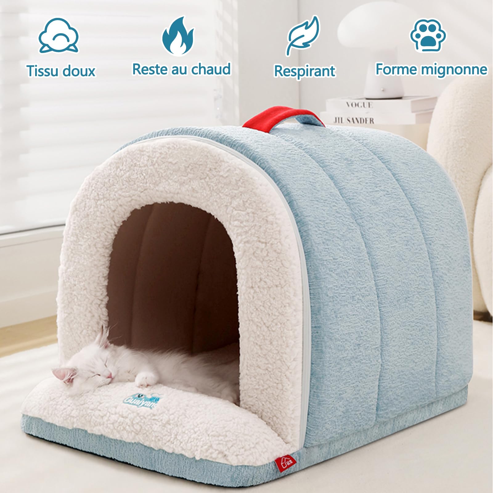 Galatée Maison pour Chat, Lit Igloo Chaud Et Confortable pour Chat, Lit Pliable pour Animaux De Compagnie avec Fond Antidérapant, Nid Confortable pour Chien avec Coussin Amovible(S, Bleu)