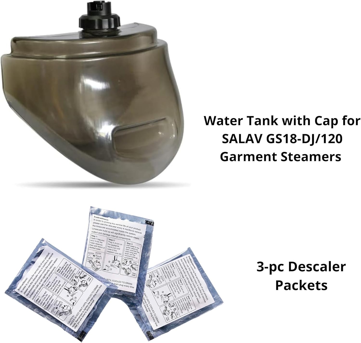 SALAV Water Tank with Cap for SALAV GS18 + 3pc Decalcifier