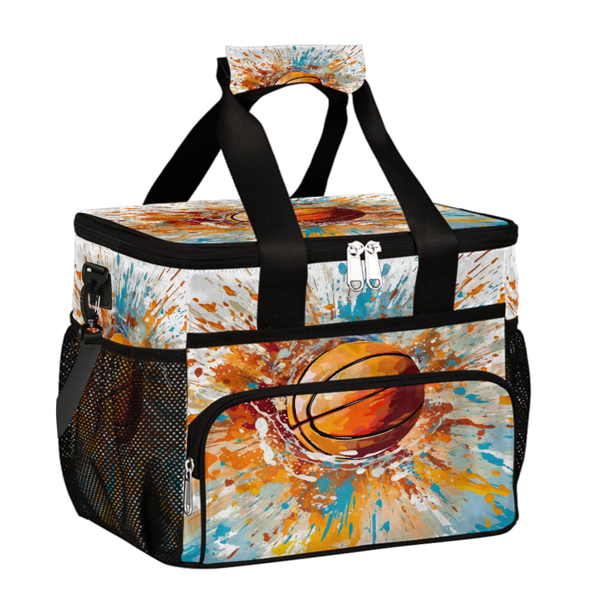 Mexpekil Borsa termica riutilizzabile a prova di perdite per il pranzo, ad acquerello, basket, picnic, borsa termica per sport, per donne, uomini, lavoro, campeggio, spiaggia, ufficio, 24 lattine, 15