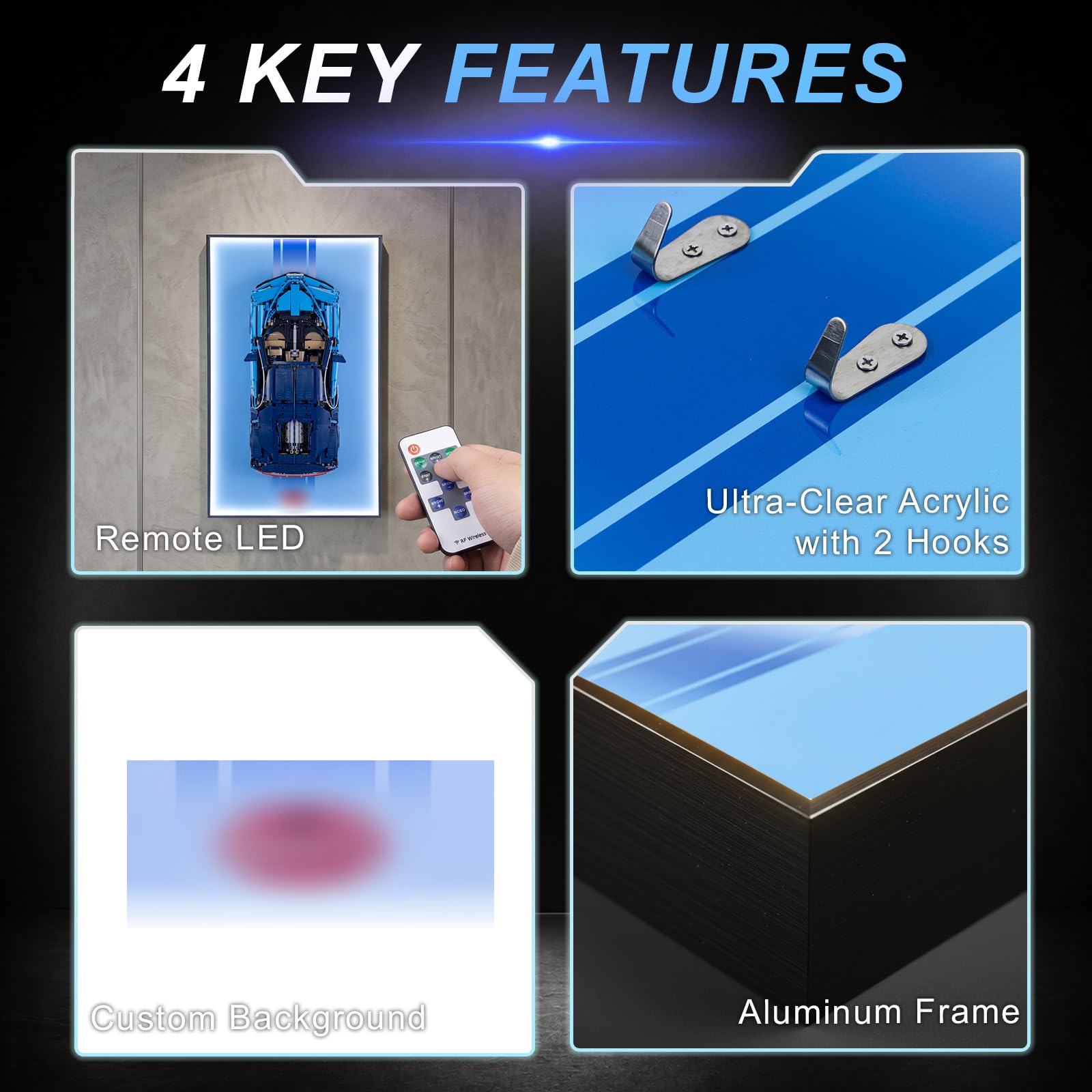Display Wallboard with Led Light for Lego Technic 42083 Bugatti Chiron | Display Wall Mount with Led Lights Home Decor Adult Collectibles Wall Mount Gift for Car Model CollectorsNo Car Includ product thumbnail 3