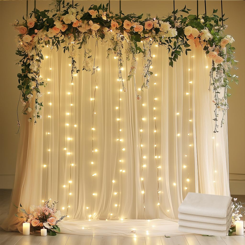 Photo 1 of Xiomot Tulle Backdrop Curtain with Lights 20x10FT Champagne
