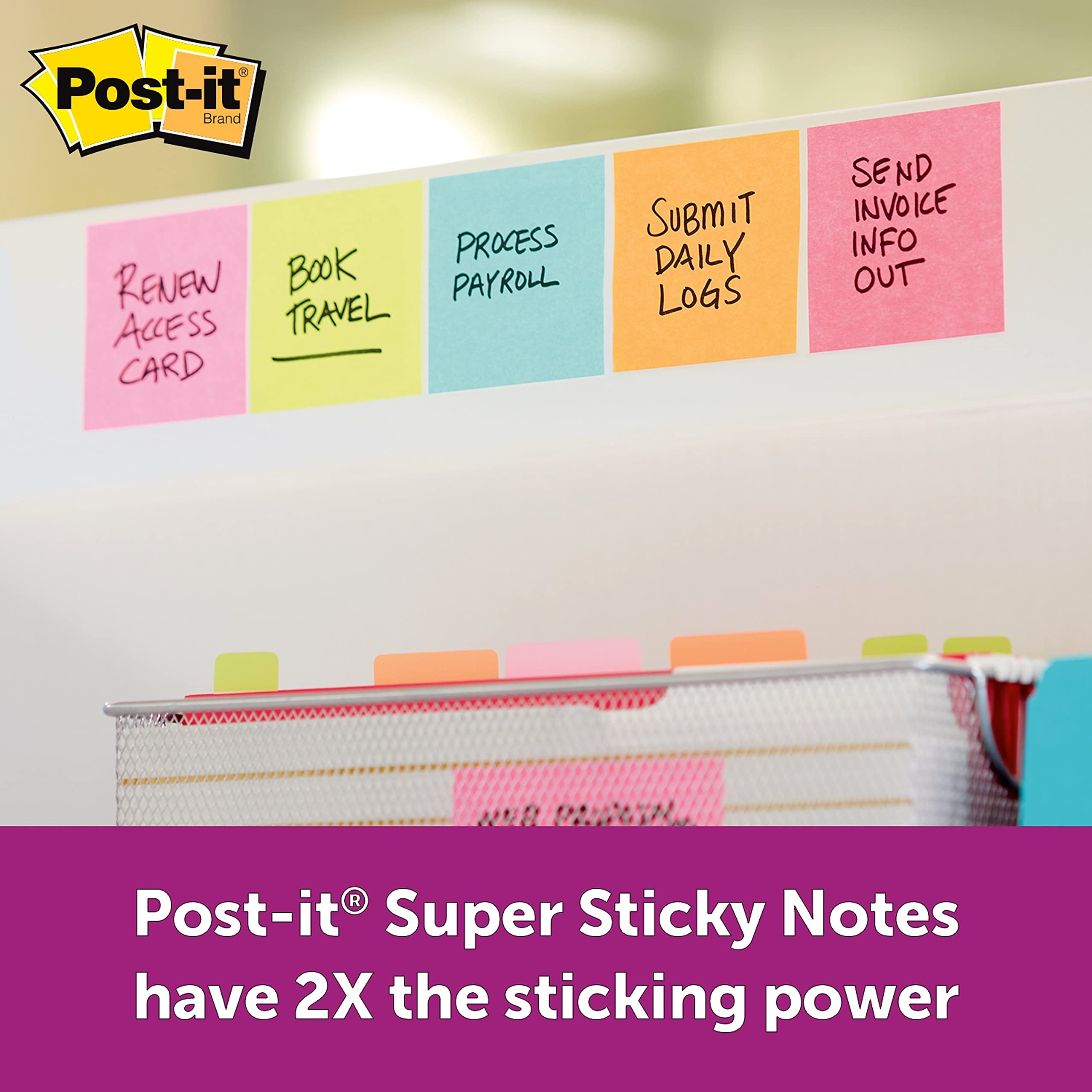 3M Post-it Notes 65424SSMIACP Super Sticky Pads Miami Colors 3 x 3 Miami 70/Pad, 24 Pds/PK