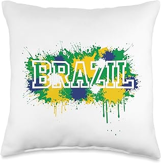 Brazil Paint Splatter Graphic Sports Fans Support Retro Throw Pillow