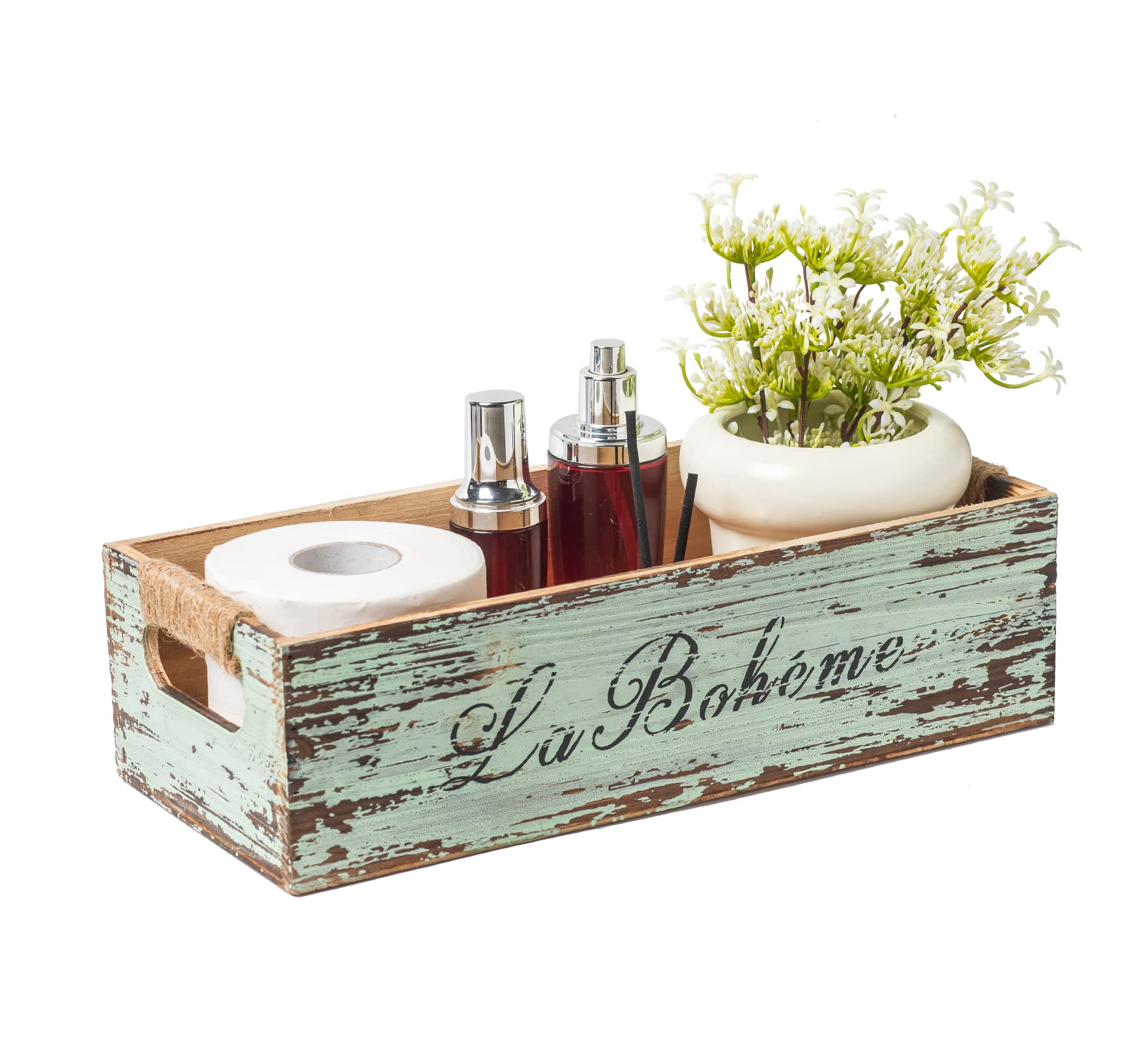 TIMRIS Farmhouse Distressed Wooden Storage Box, Rustic Bathroom Decor Box, Decorative Toilet Tank Basket Nice Butt, Vintage Countertop Organizer Box