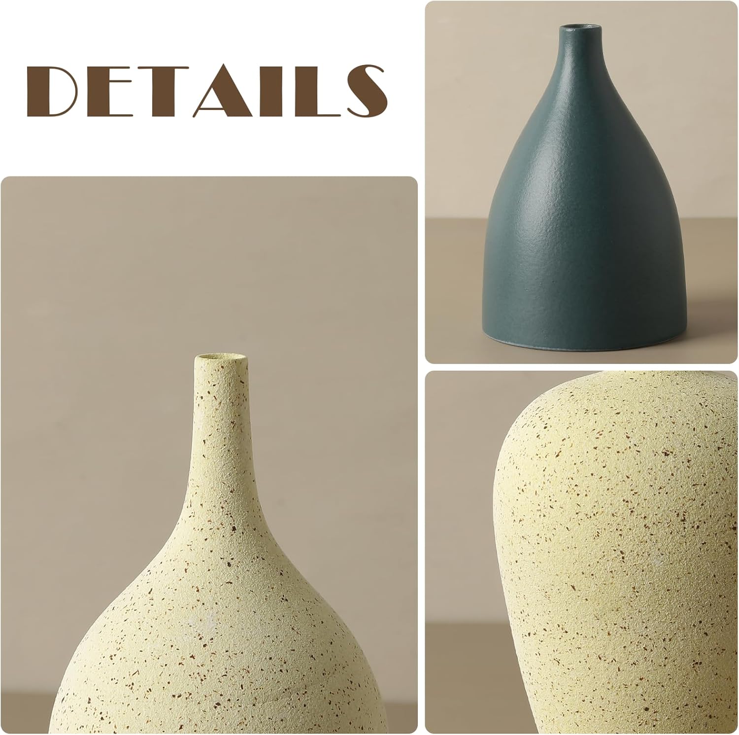 Colorful Ceramic Vase Set of 4, Minimalist Rustic Vases for Home Decor, Decorative Vases for Kitchen, Office, Living Room, Bathroom, Weddings and Festival Decorations