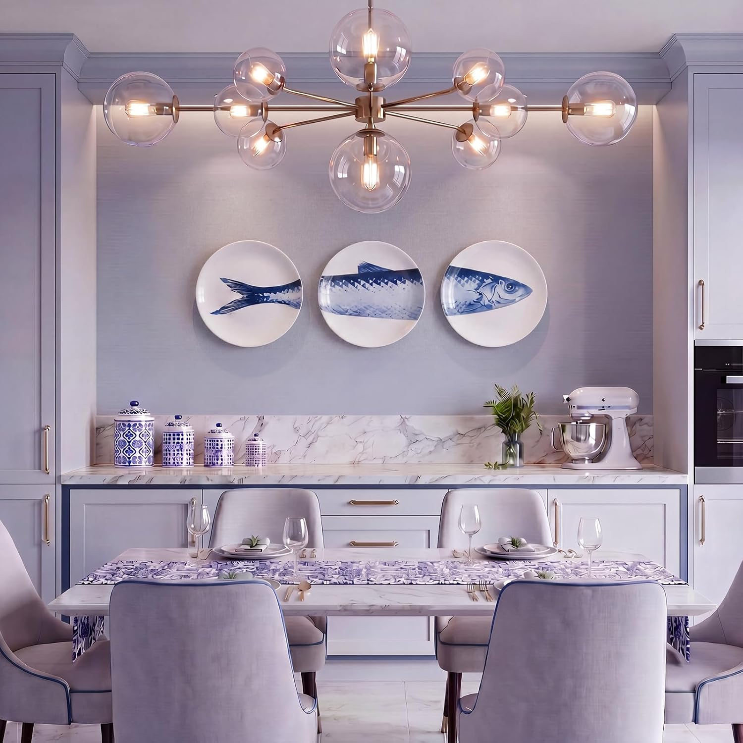 Hicarer 3 Pcs Coastal Wall Decor Blue White Chinoiserie Ceramic Fish Wall Art Holland Sculpture Plate 8 Inch Round Vintage Ocean Decorative Plate for Home Kitchen Dining Housewarming Gift
