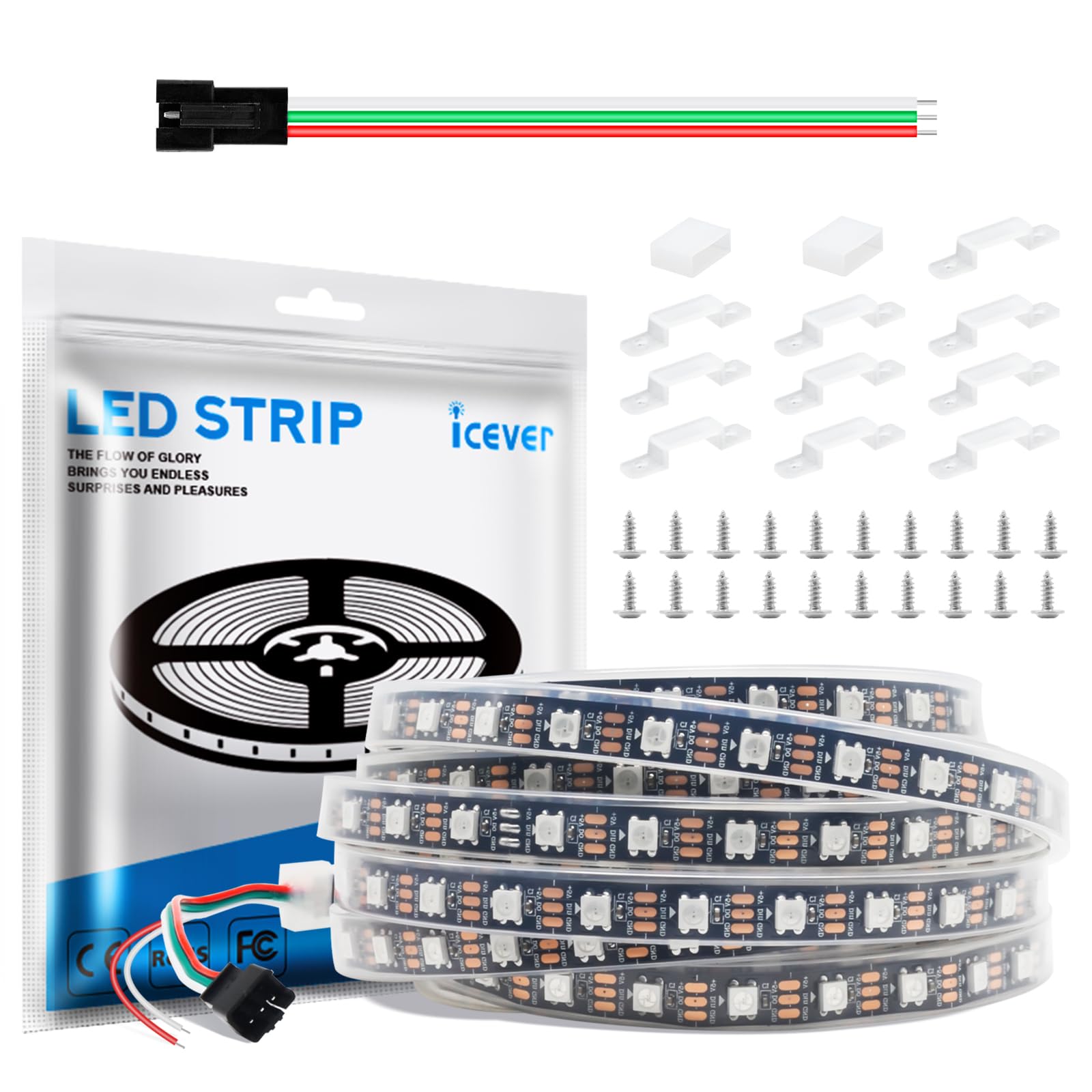 5M WS2812B Ledstrip, 5 V, 60 leds/m, 300 pixels, individueel adresseerbare RGB IC 5050SMD leds, flexibele zwarte PCB, IP67, droomkleur voor doe-het-zelf kleurveranderingsproject