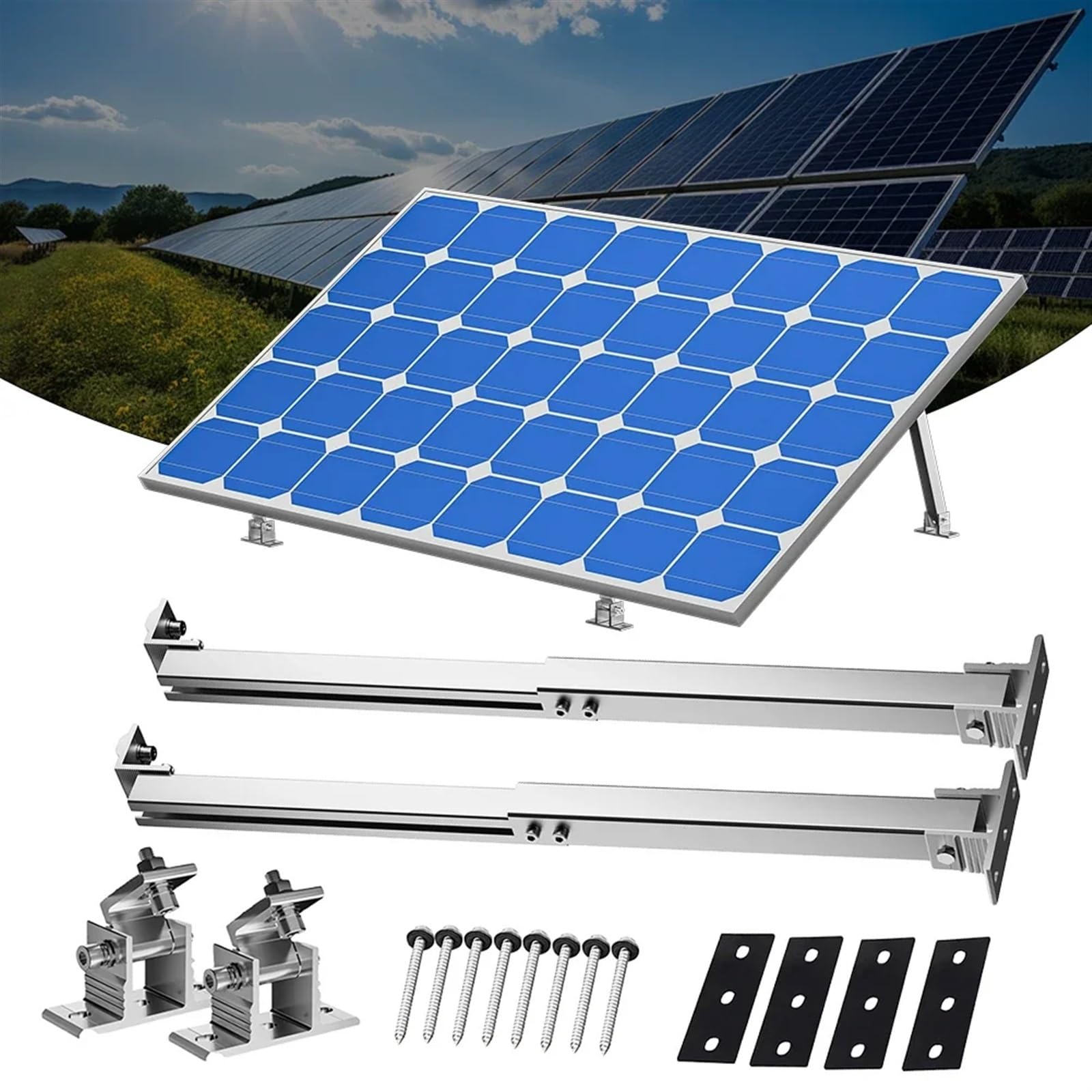 Uchwyt do montażu paneli słonecznych z możliwością pochylenia, aluminiowy, regulowany uchwyt dachowy, kąt 15-30 stopni, stojak do montażu paneli słonecznych na płaskiej powierzchni, 1 zestaw