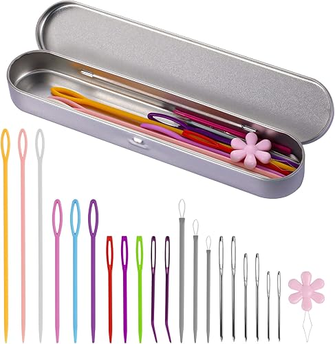 22 agujas romas de ojo grande, agujas de tejer de hilo de plástico y acero inoxidable, agujas de coser, agujas de coser de lana, agujas de tejer
