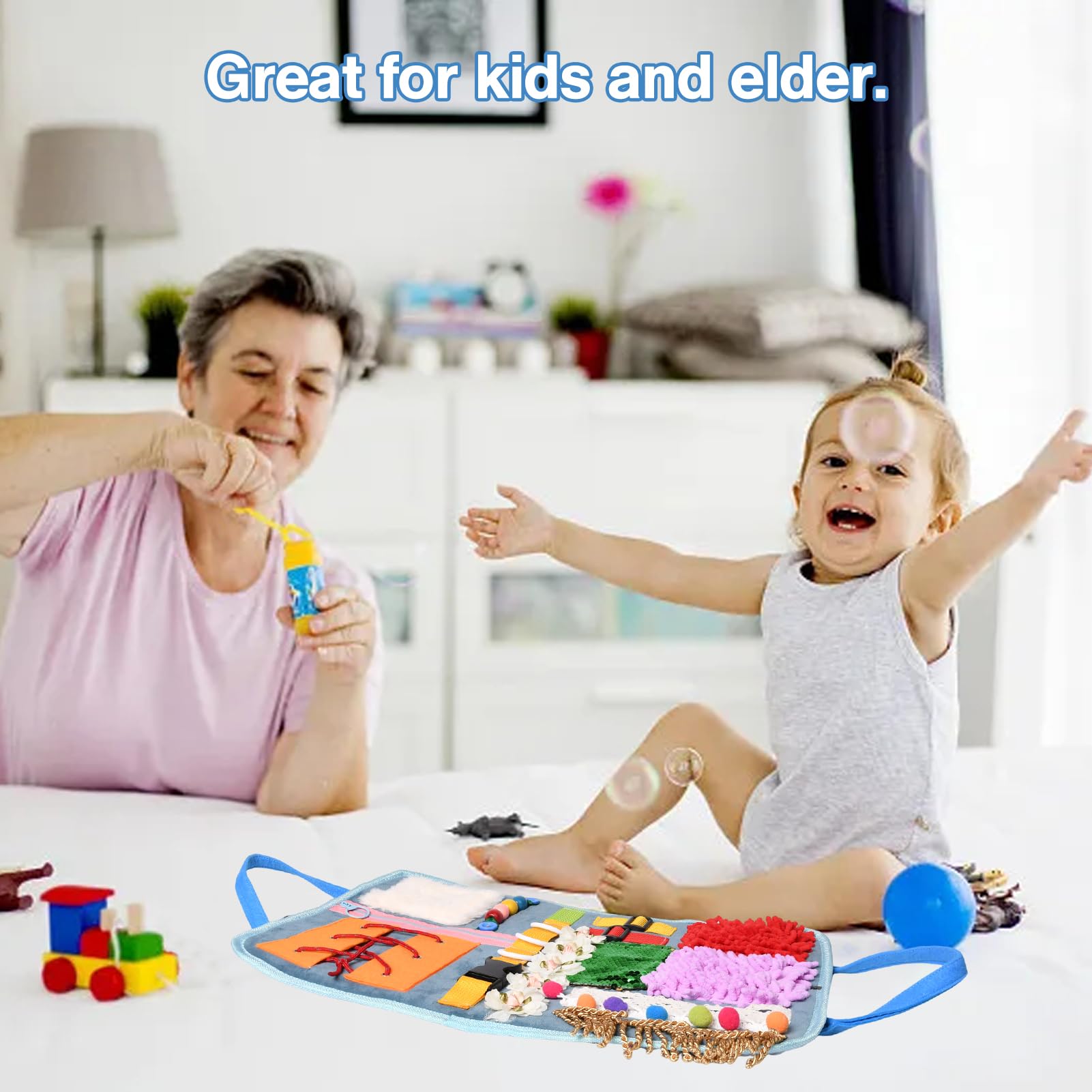 Coperta Sensoriale 48 * 30cm, Coperta Fidget per Adulti con Demenza, Coperta antistress per la demenza Sensoriale Con Attività per Anziani, Aiuta con Alzheimer,Demenza,Asperger,Autismo