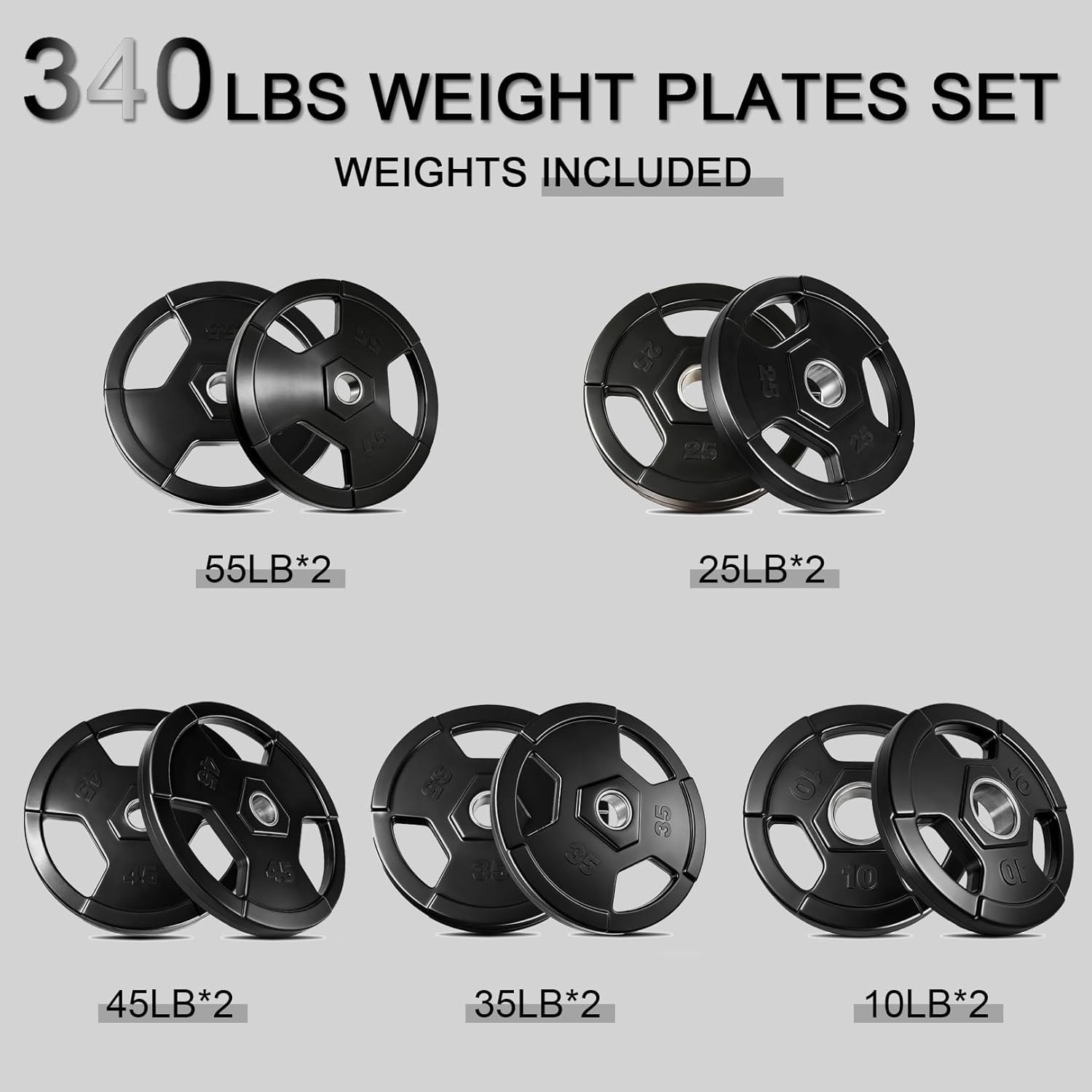 Garvee 10-55 lbs Weight Plates for Barbell, 2 inch Olympic Weights Plates, Rubber Encased Iron, Low Noise & Floor Protection Weight for Home Gym Strength Training Everyday Essentials Bumper Plate