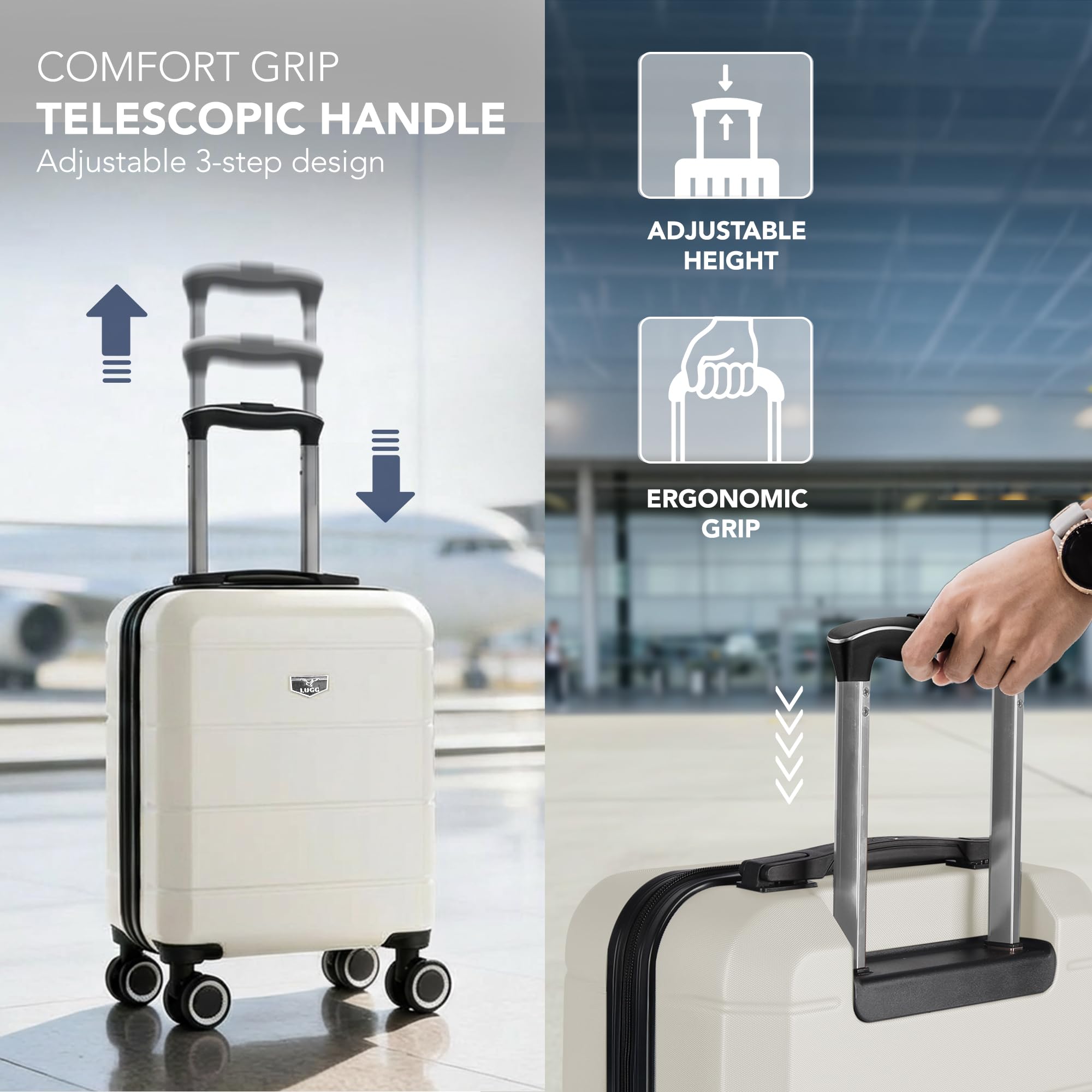 LUGG - Jetset 40cm Suitcase - 40x30x20cm- Ryanair Compatible - Underseat Size - Hard Shell ABS - Spinner & Removable Wheels - Lightweight Travel Luggage- Cream/Brown — view 24