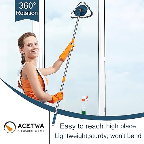 Miniatura 2 de Herramienta de limpieza de pared y zócalo, mango largo giratorio de 360 grados de microfibra triangular para limpiar ventanas, pisos, zócalos,