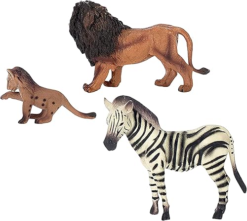 Miniatura 8 de Padre León Bebé León y Figura Animal de Cebra 5 pulgadas Juguete para niños 3 piezas Playset