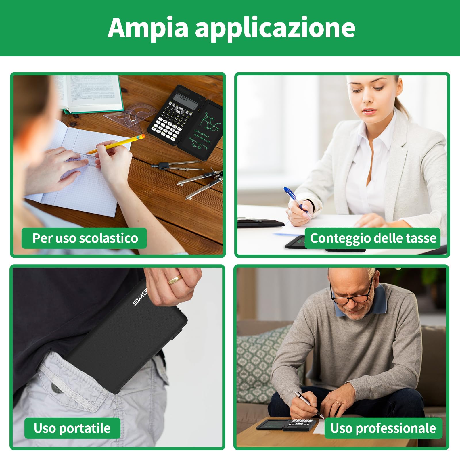 NEWYES Calcolatrice Scientifica 349 Funzioni,Aggiornata 991MS Calcolatrici con Lavagnetta da Scrittura, con Batteria Solare, Professionale, Portatile, Pieghevole, per Studenti, Insegnanti