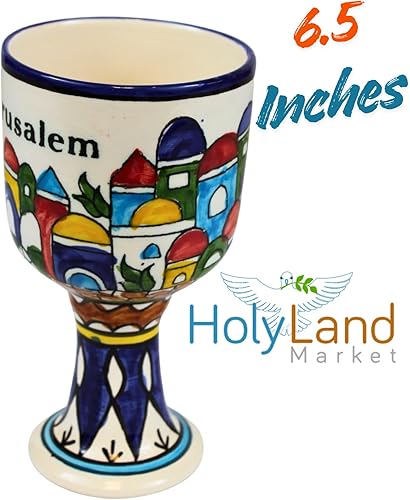 Miniatura 4 de Holy Land Market Copa de vino de cerámica armenia - Murallas y vistas de la ciudad de Jerusalén, diseño de cerámica medieval, grande de 6.5 pulgadas