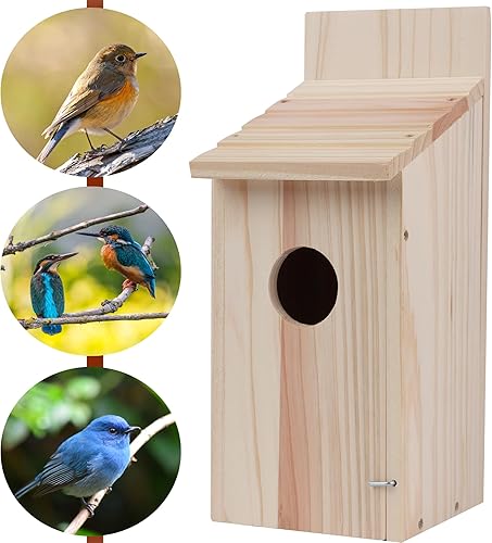 Miniatura 5 de Paquete de 2 casas para pájaros para exteriores, casas tipo caja para pájaros azules para exteriores, pajarera de cedro para pinzones, golondrinas,