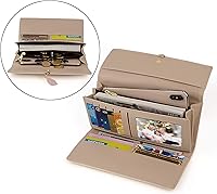 Vista 9 de UTO - Cartera pequeña RFID de piel sintética con dije de hoja, cierre de cremallera y tarjetero.