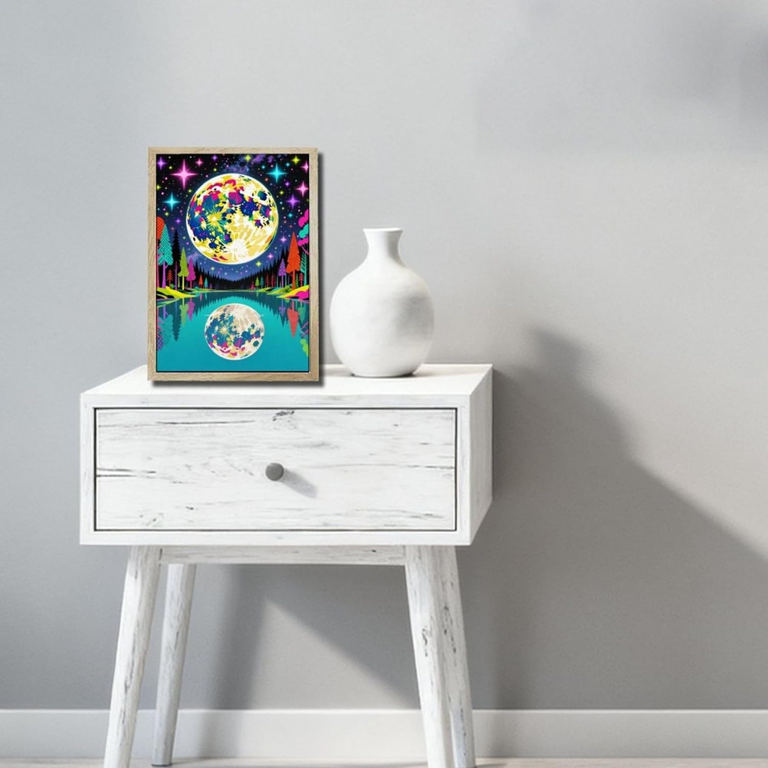 LED Glowing Photo Frame, 3D Abstract Starry-Sky Moon Wall Art, 9x12 Inches Dimmable Light Up Light Painting for Bedroom, Unique Aesthetic Decor, Great Birthday Gift for Women Men