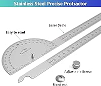 Vista 6 de ForoGore Transportador de acero inoxidable de 180 grados, regla de dos brazos, transportador de ángulo ajustable, regla de carpintería, herramienta