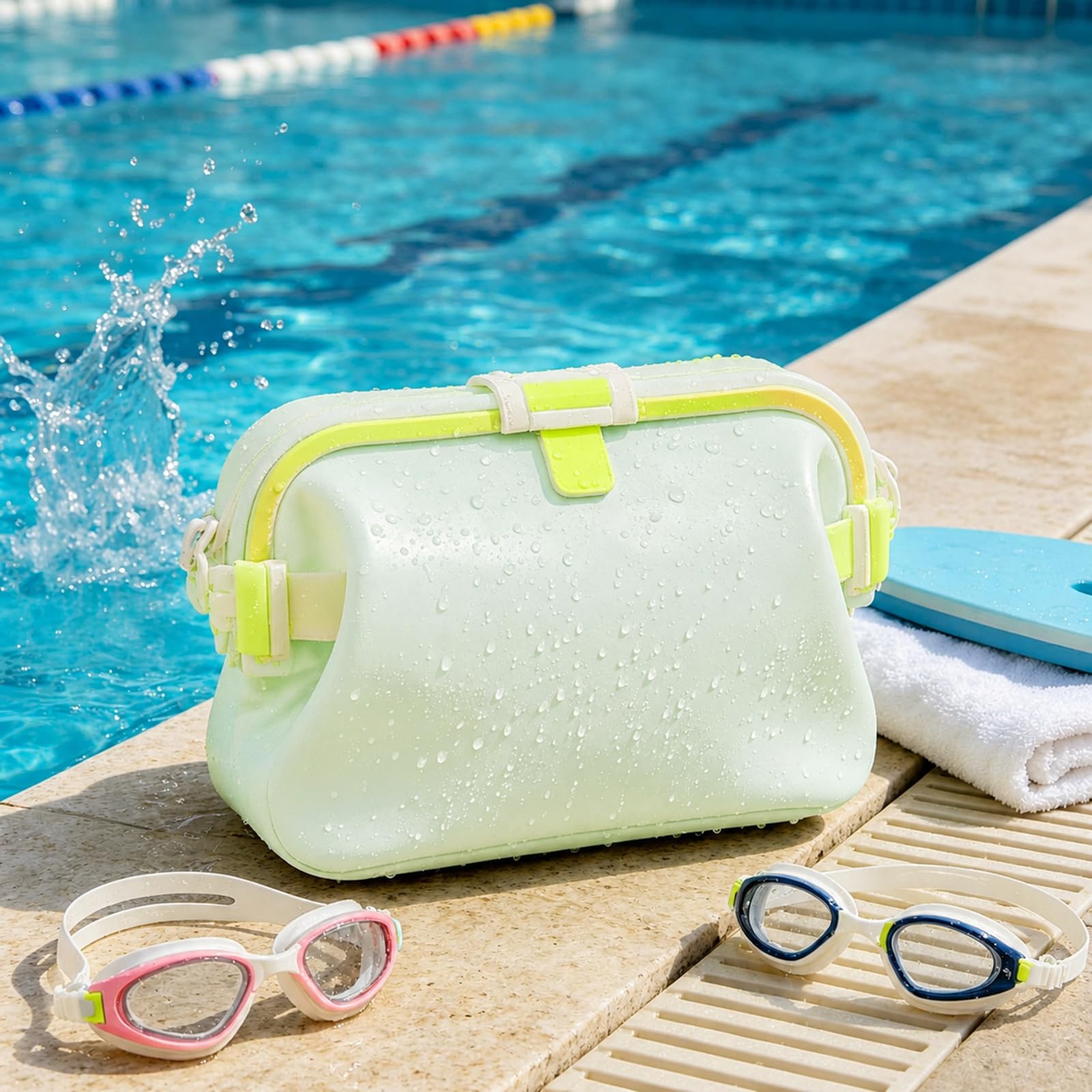 2026 New Foldable Silicone Beach Bag, Outdoor Waterproof Silicone Tote Bag, Lightweight Travel Pouch, Floating Silicone Pool Bag, Easy to Clean & Carry, for Vacation Camping Swimming (Mint Green)