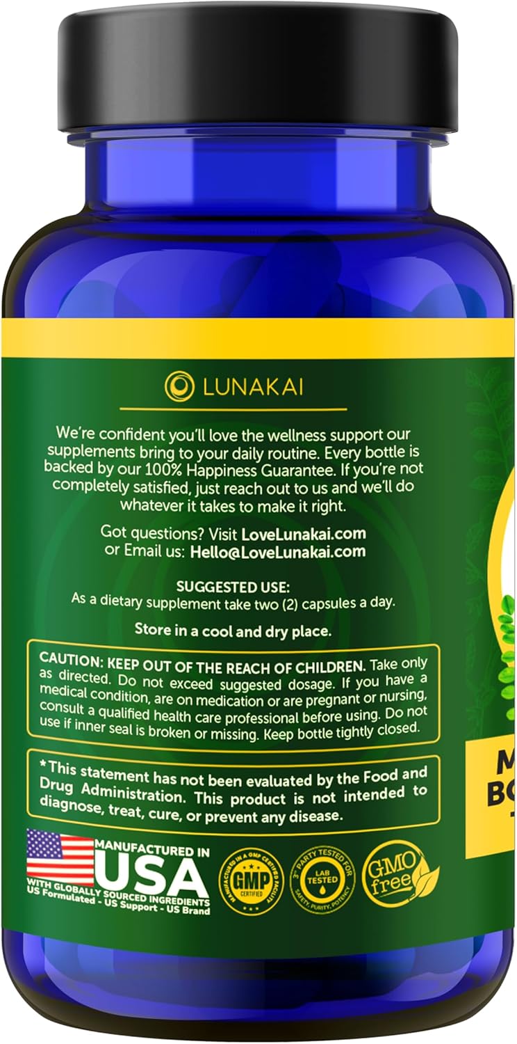 Lunakai USA Made Pure Moringa Capsules – Advanced Moringa Leaf Extract Supplement with Ashwagandha, Boswellia, Ginseng & Turmeric - 3 Pack