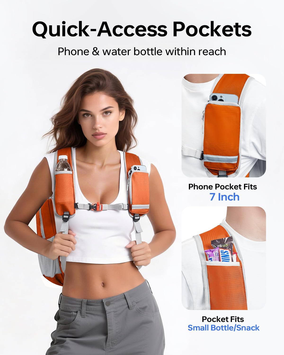 CROSSGEAR Packable Hiking Backpack, 24L Lightweight Foldable Daypack, RFID Secure Pocket, Nylon Fabric, Water Resistant Small Travel Hiking Daypack for Women Men, Orange