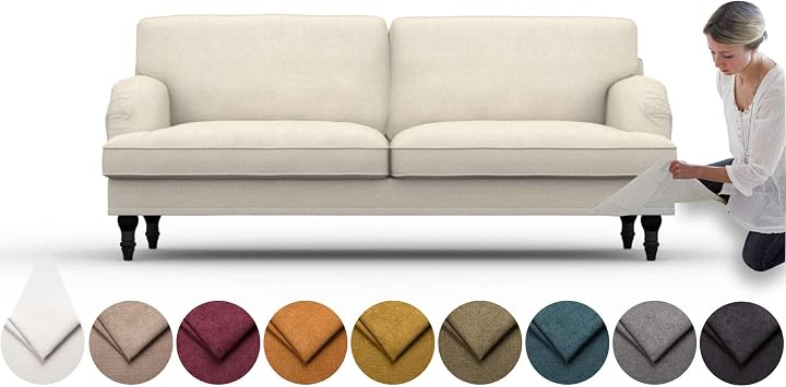comfortly Cover for Stocksund 3 Seat Sofa, Replacement Slipcover, Heavy Duty 7 pcs Cover, Soft Durable Washable Fabric, Easy to Clean & Replace Crown - Ivory