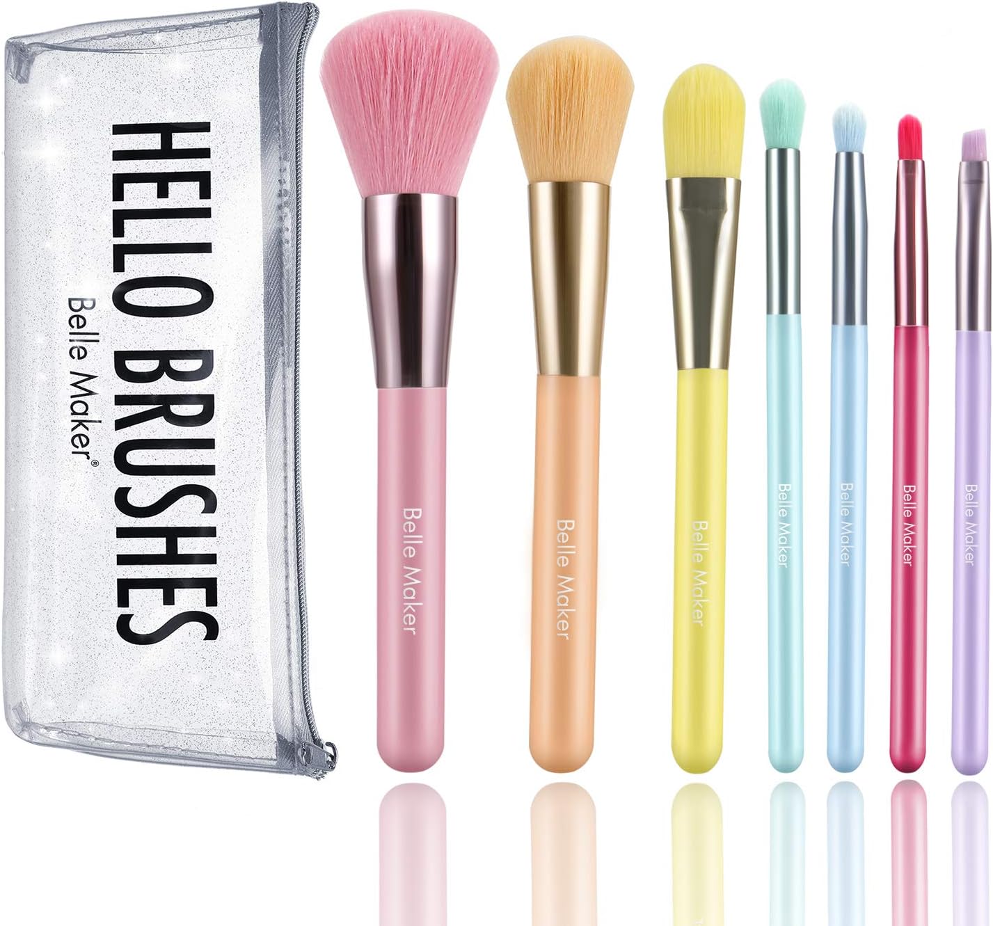 Professional Makeup Brush Set, Belle Maker Rainbow Unicorn Makeup Brushes with Glitter travel case for travel women, seven pieces set