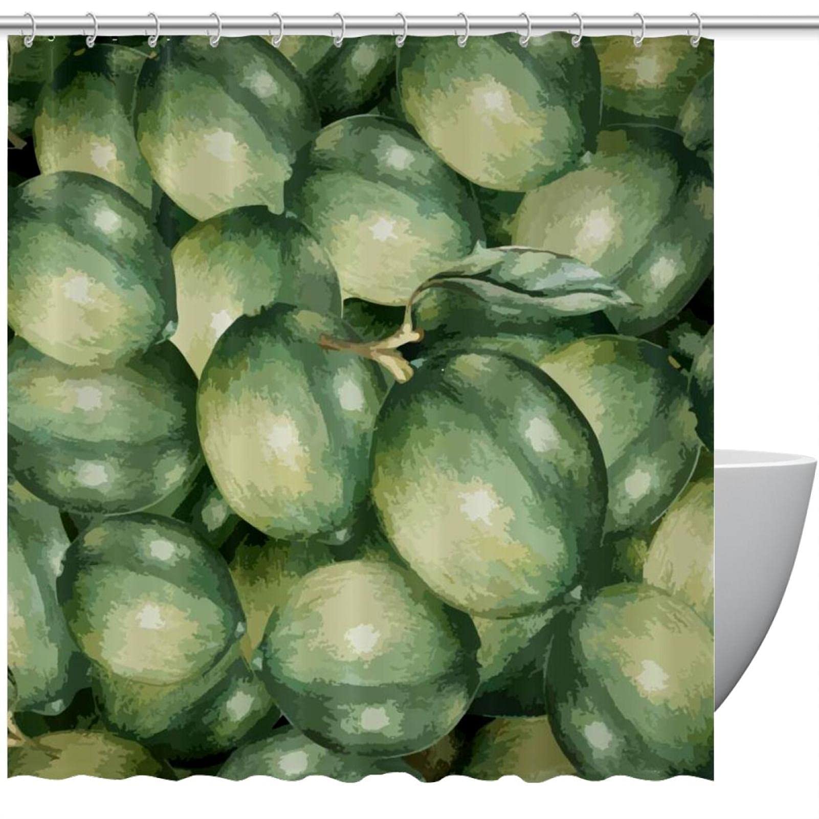 Rideau de douche en tissu fruits verts avec crochets de salle de bain