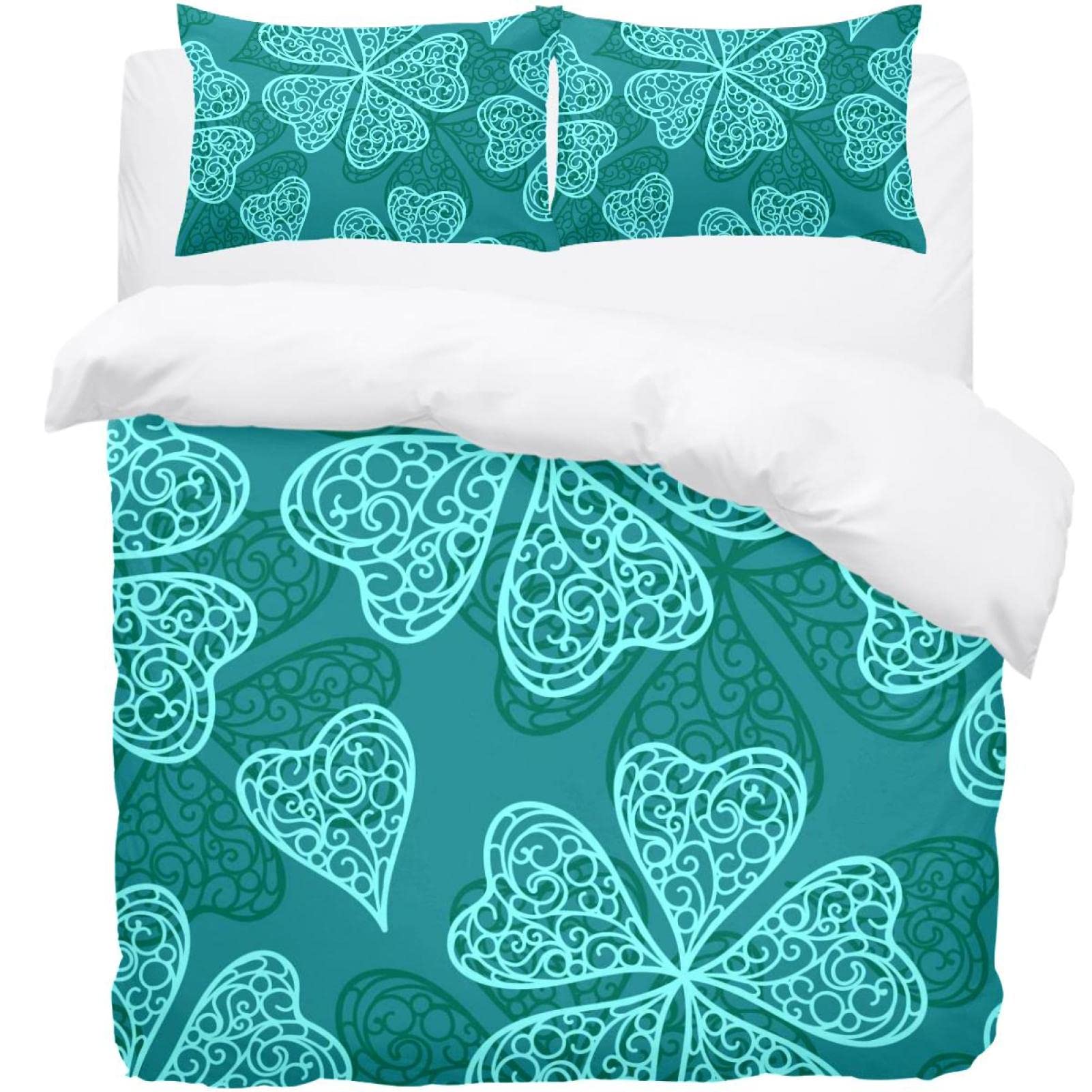 Parure de lit trèfles avec housse de couette et 2 taies d'oreiller pour lit double