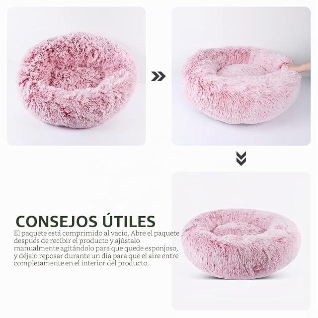 Foto 5 de 7 de BVAGSS Cama de Felpa Deluxe Plush Redonda de Pelo Nido de Donut para Mascotas Deluxe para Gatos y Perros…