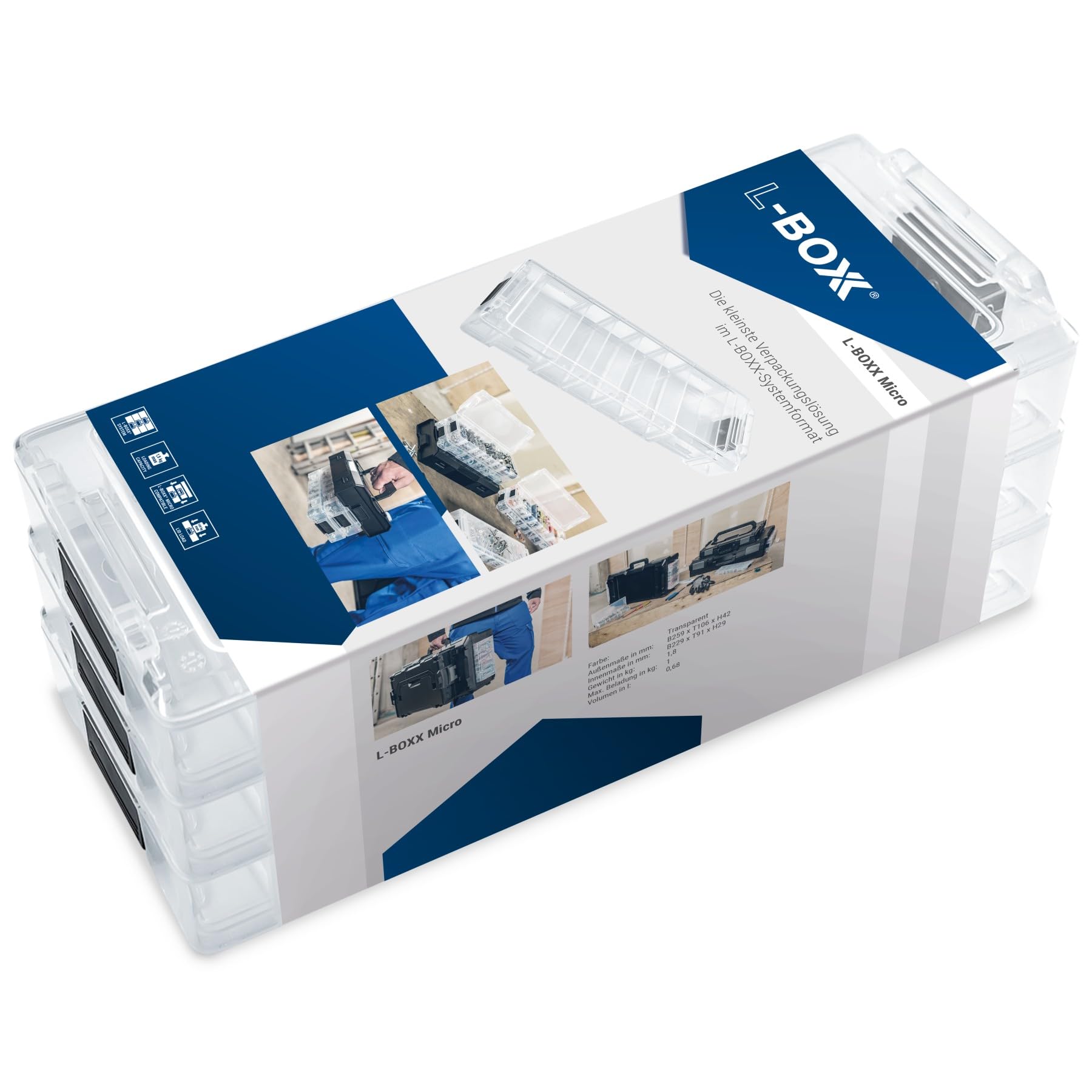 L-BOXX Zestaw 3 przezroczystych pudełek na małe części z przegrodami | można układać w stos i zatrzaskować, kompatybilne z systemem L-BOXX / XL-BOXX i ProClick | Idealne do warsztatu i wędkarzy