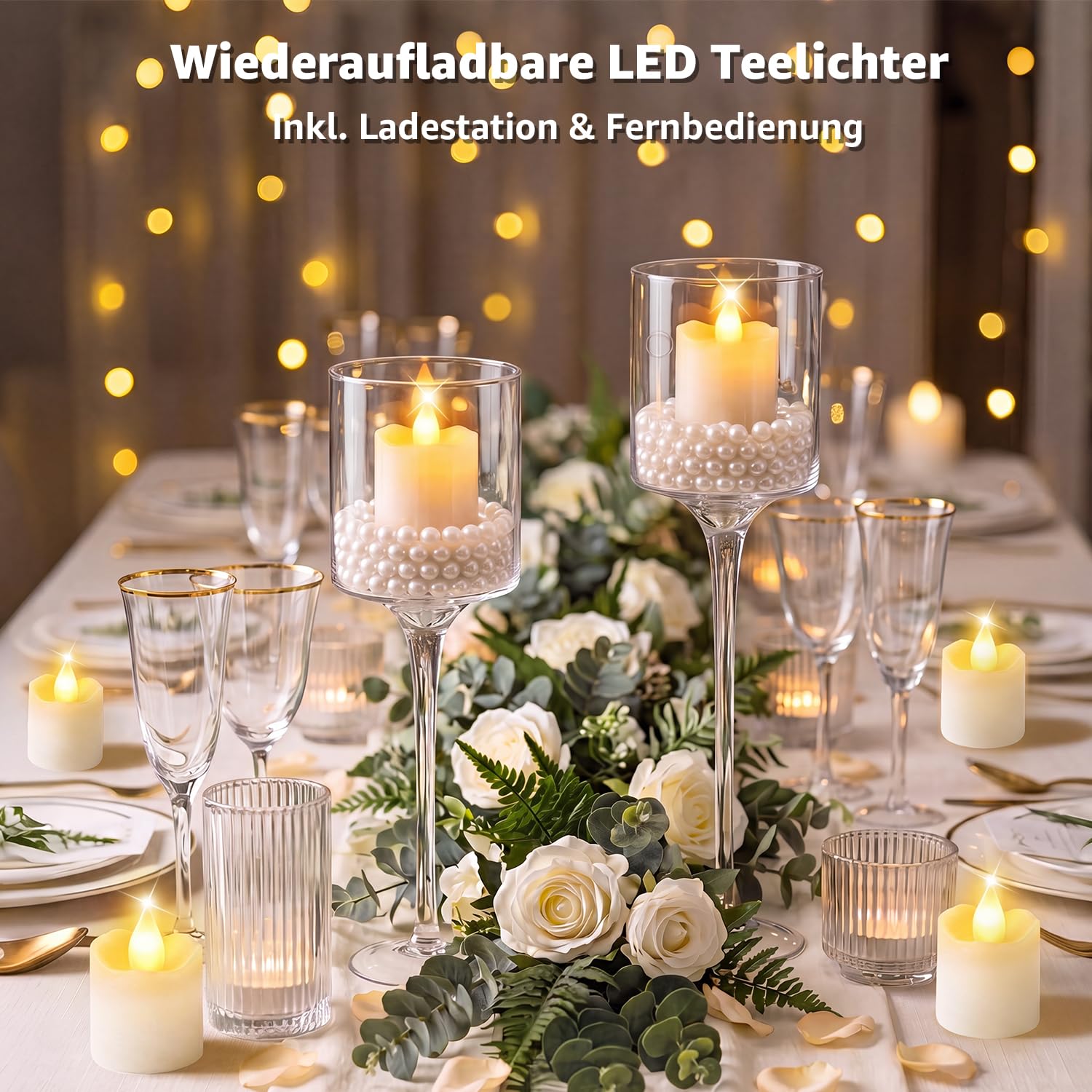 Ollny 12 Stück LED Teelichter Wiederaufladbar mit Timer & Fernbedienung | 5 Stufen Dimmbar, lange Akkulaufzeit, Elektrische USB LED Kerzen für Hochzeit, Laternen, Tisch Deko zu Weihnachten, Halloween