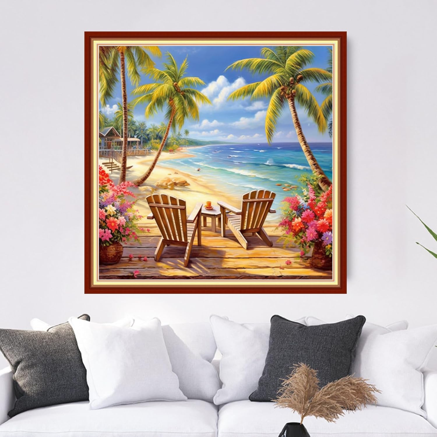 Dooxvey Cross Stitch Kits for Adults Stamped Full Range of Embroidery Starter Kits for Beginners 11CT Printed Cross Stitch Patterns Needlepoint Kits Stamped Crossstitch-Seaside Rest 18x18 inch