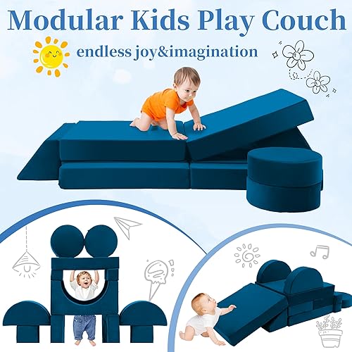 Miniatura 4 de Sofá modular para niños pequeños, 18 piezas, para construir fuerte, cojín de espuma convertible, muebles de suelo creativos para sala de juegos para