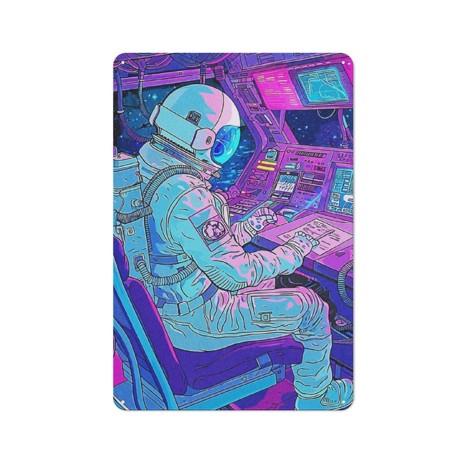 Junmoney Astronaut 80S Neon Decorative Tin Sign 30X20cm, Old Fashioned Vintage Wall Decor For Lounge, Study, Pub Or Wall Gallery
