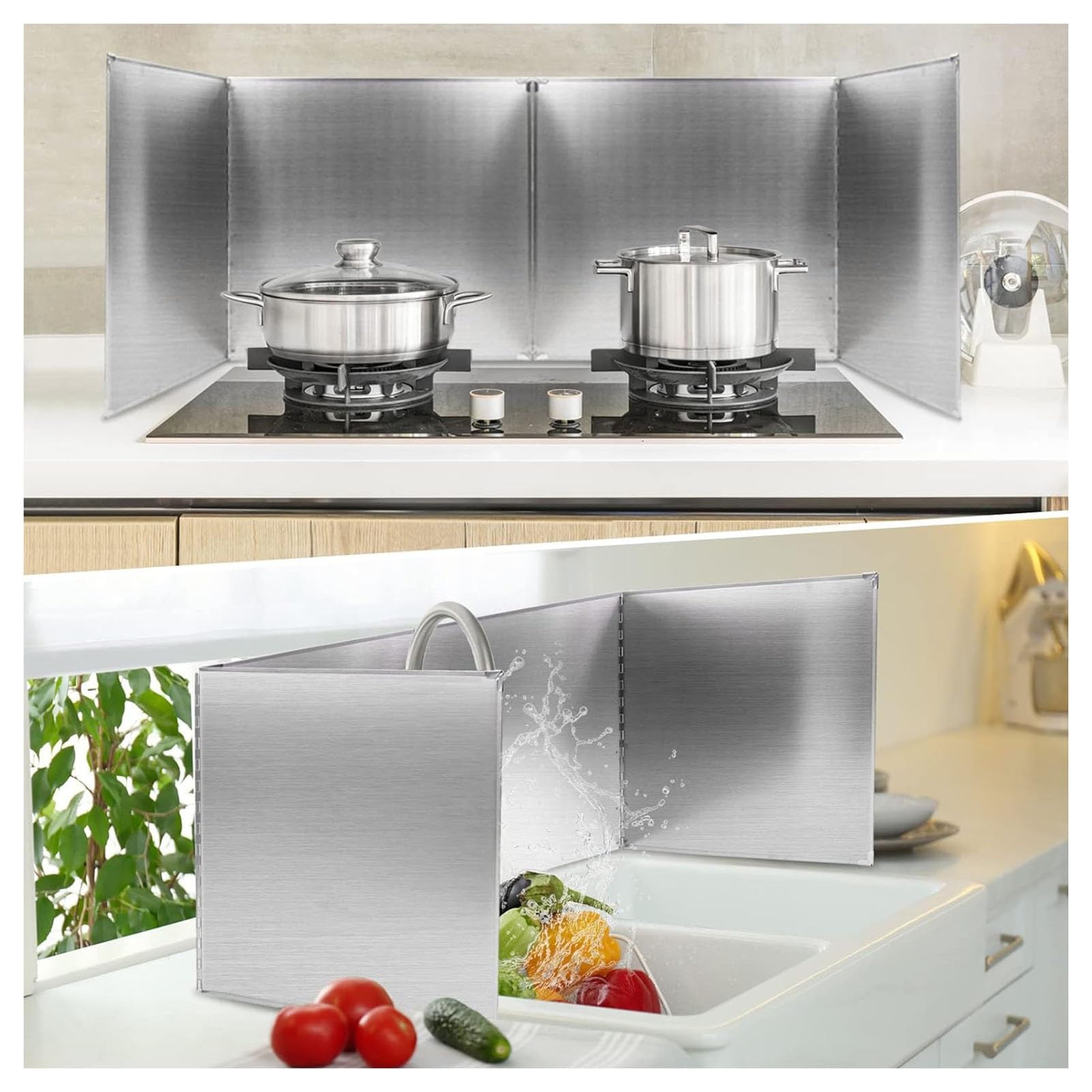 Generico Paraschizzi in Acciaio Inox Resistente alle Alte Temperature per fornelli da Cucina, Spessore maggiorato, Isolamento Termico Contro Fumo e Grasso di frittura (Dimensioni: 2 Lati - 45x40 cm)