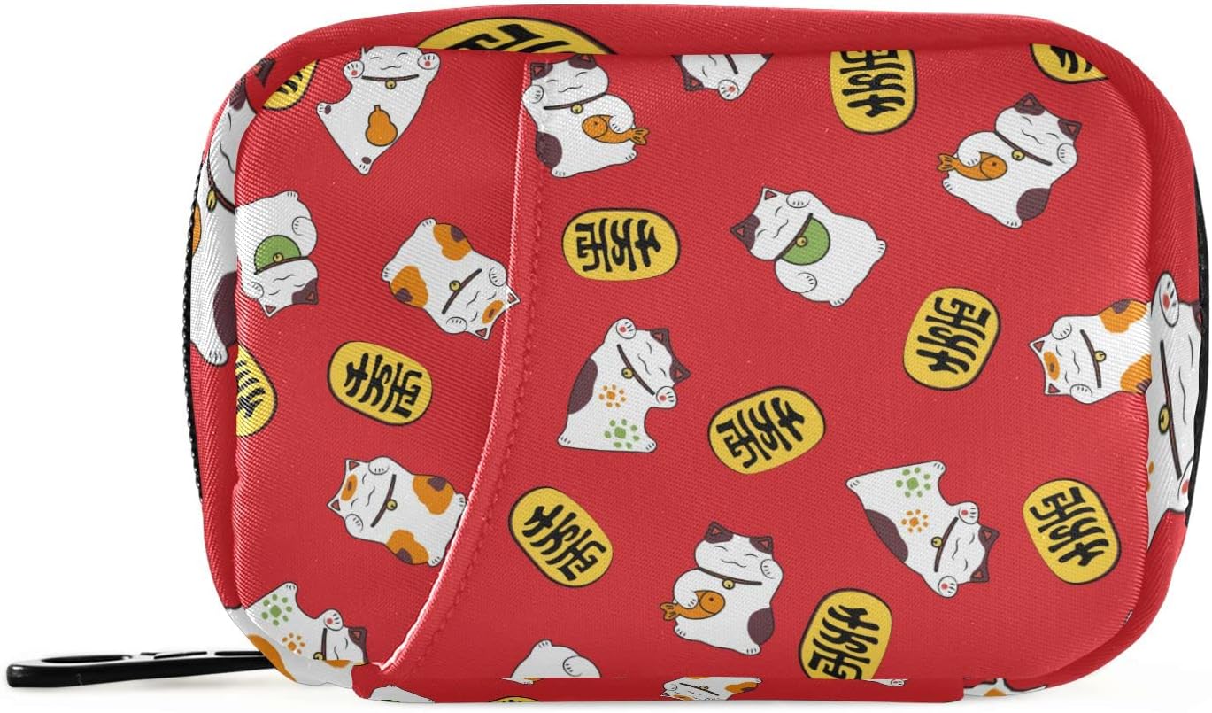 Pill Case Travel Cute Luck Maneki Neko Happy Coin Red Pill Cases Bag