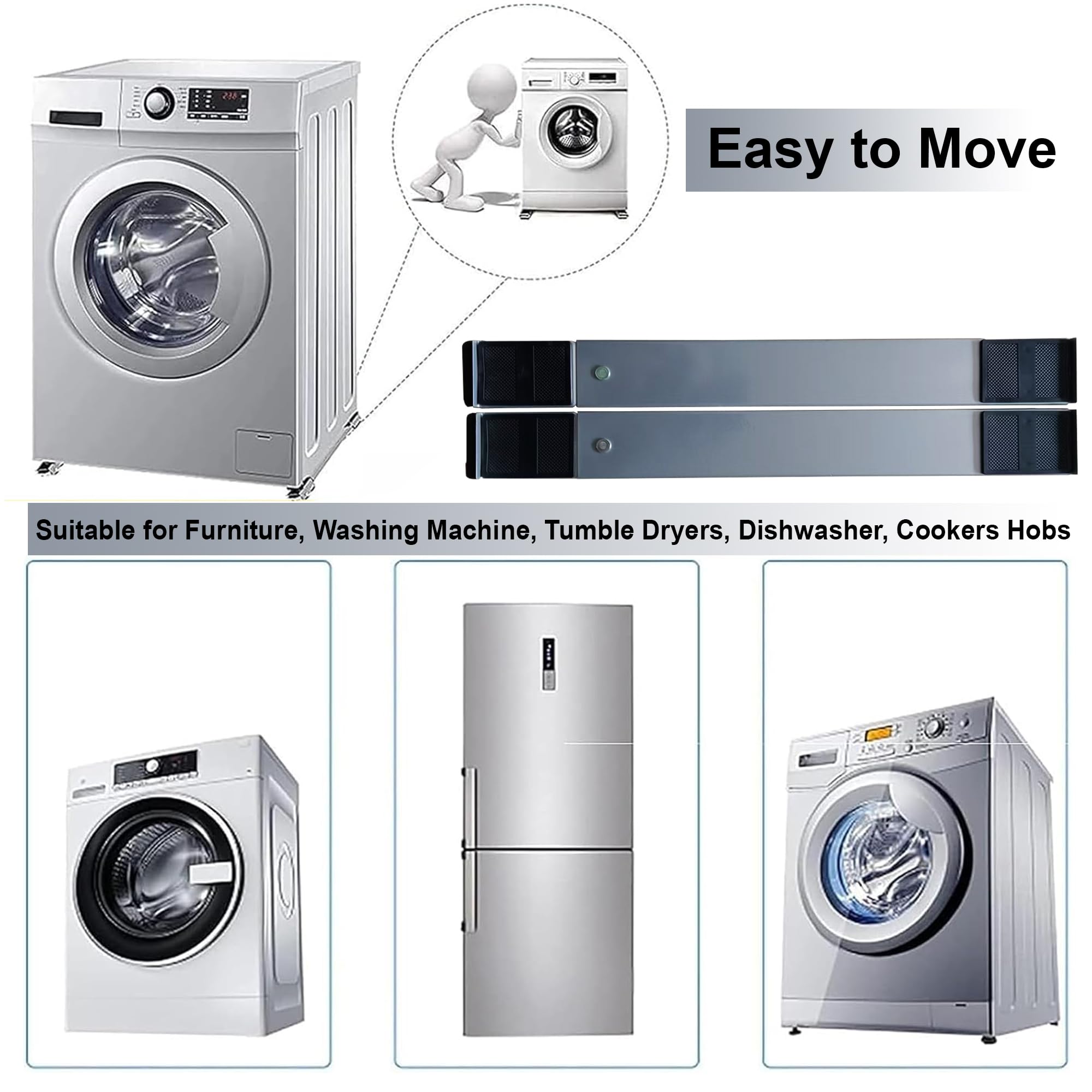 Appliance Rollers Moving Wheels, 2 Pcs Silver, Adjustable Furniture Dolly with Wheels - Image 4