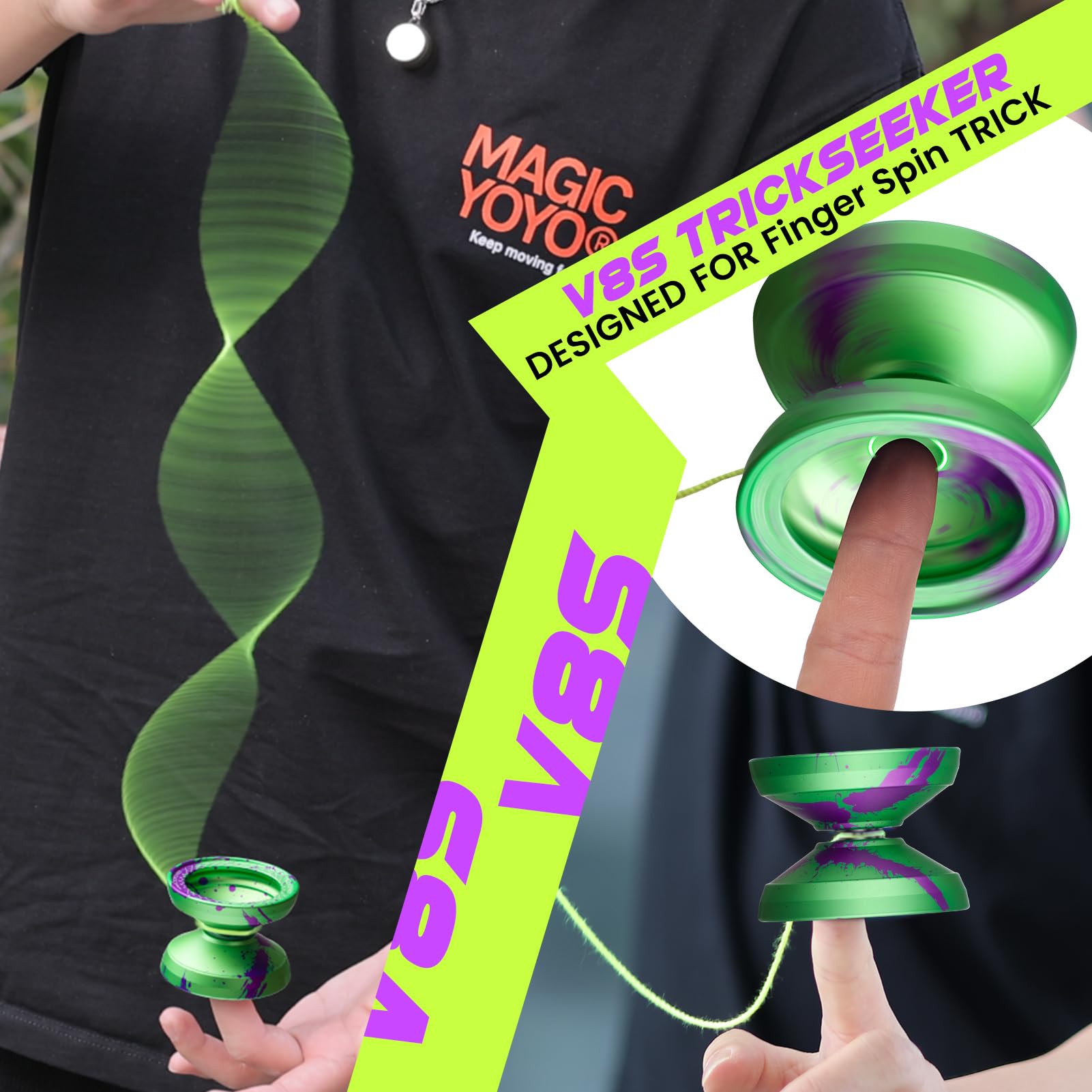 MAGICYOYO Yoyo V8S Yoyo professionale Finger Spin per principianti e giocatori avanzati, Yo Yo reattivo per bambini 8-12 o superiore, in lega di alluminio resistente trucchi non rispondenti Yo-Yo