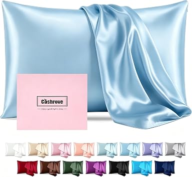 Silk Pillow Cases with Zipper,Mulberry Pillow Case,Baby Blue,Standard,1pc | 20x26 Silk Pillowcase for Hair and Skin,Single Luxury Hypoallergenic Pillow Cover for Women Bed Sleep,Soft Breathable Smooth