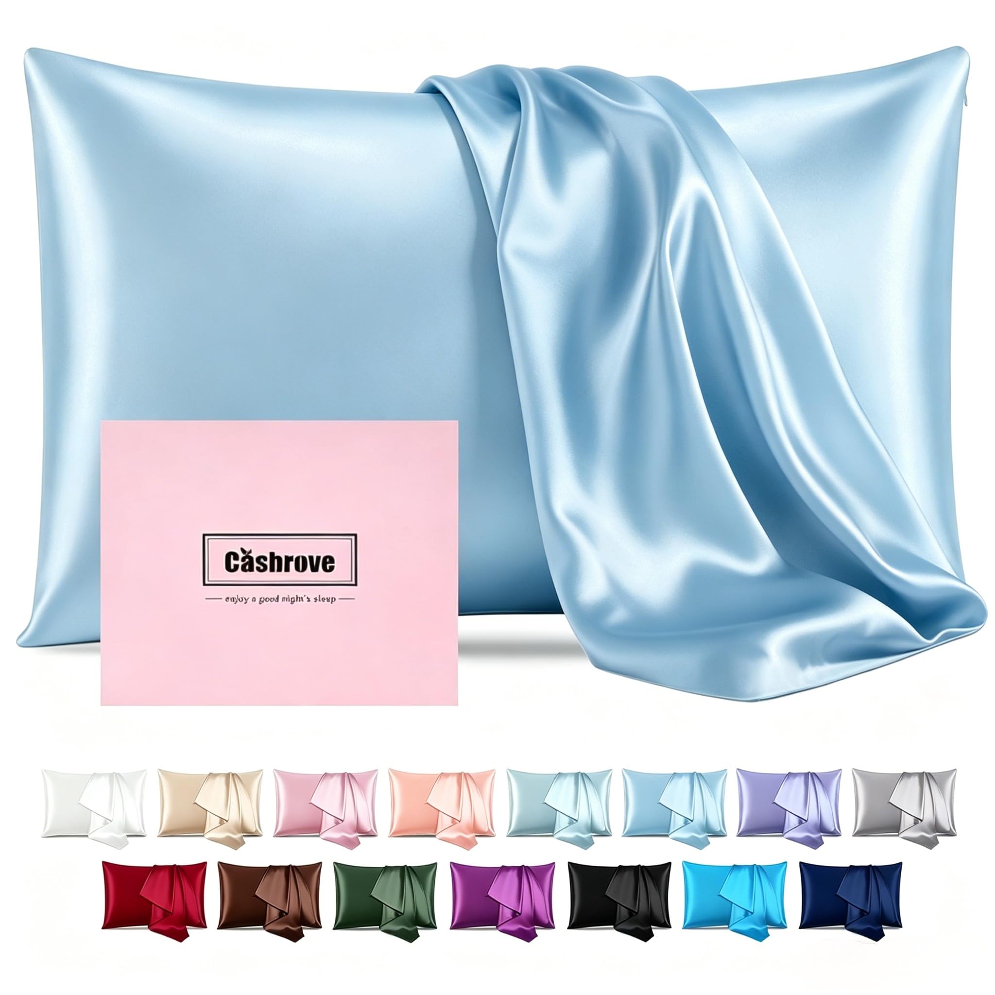 Mulberry Silk Pillowcase for Hair and Skin Soft Breathable Smooth Both Sides with Zipper Closure (King Size, Baby Blue)