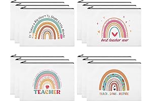 12Pcs Teacher Gifts Makeup Bags - Rainbow Heart Canvas Cosmetic Travel Kit